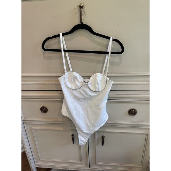 Zara WHITE RHINESTONE CORSET‎ BODYSUIT 3580/707 size Small NWT - Picture 1 of 9